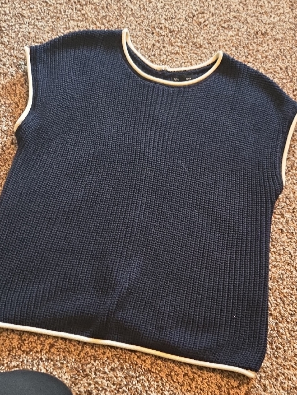 Blu Pepper Navy Crewneck Knit Sweater with White Trim And Button Back